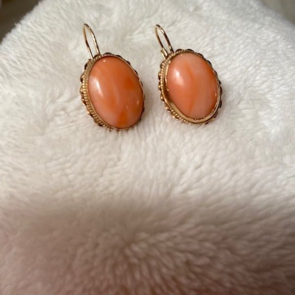 Italian Rare Pink Coral Dangling Pierced Earrings - Picture 4 of 10